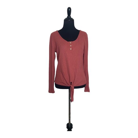 Paper Crane rusty orange long sleeves pumpkin front knot top size small - Picture 10 of 11